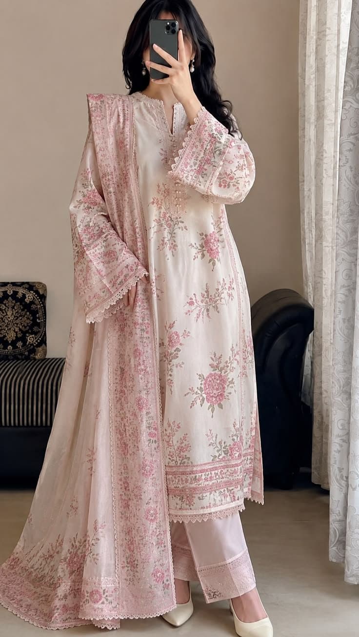 Blush Pink Floral Elegance 3-Piece Suit